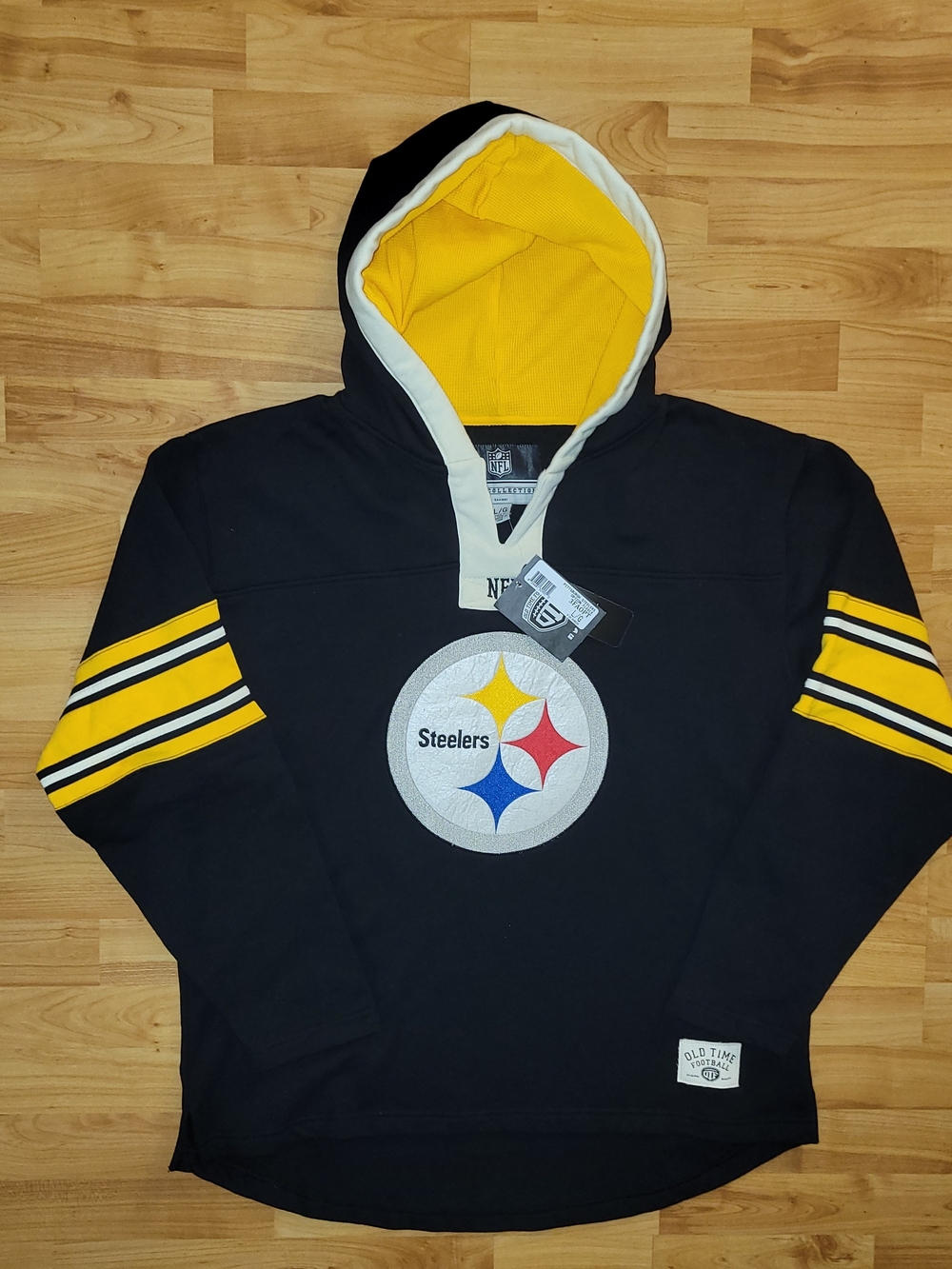 Pittsburgh Steelers LARGE Hoodie NWT Black OTF NFL Team Apparel Fleece Pullover